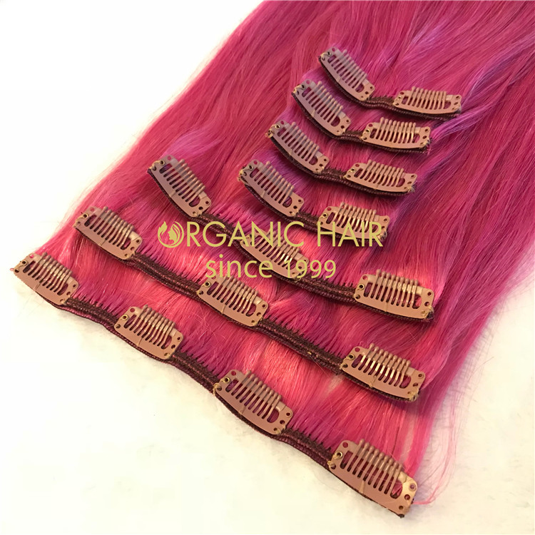 Clip in hair extensions pink color X87